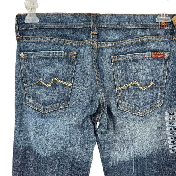 7FAMK Bootcut Blue Jeans Swarovski Crystal Pocket Womens Size 29 Designer Denim - Picture 3 of 7
